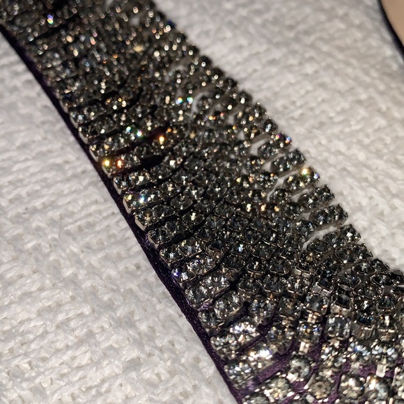 Manolo Blahnik Purple Satin Pointy Toe Heels with Rhinestone Ankle Strap, 37.5 - Picture 13 of 13